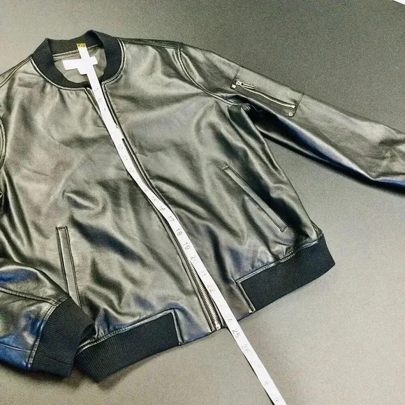 MICHAEL Michael Kors Womens Black Leather Full Zip Motorcycle Jacket Size Medium - Picture 6 of 10